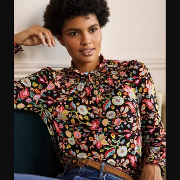 Boden Smocked Neck Jersey Top - Picture 2 of 9